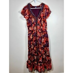 Old Navy Floral Dress Size L Tall Forest Fairy Boho Modest Hippie Babydoll